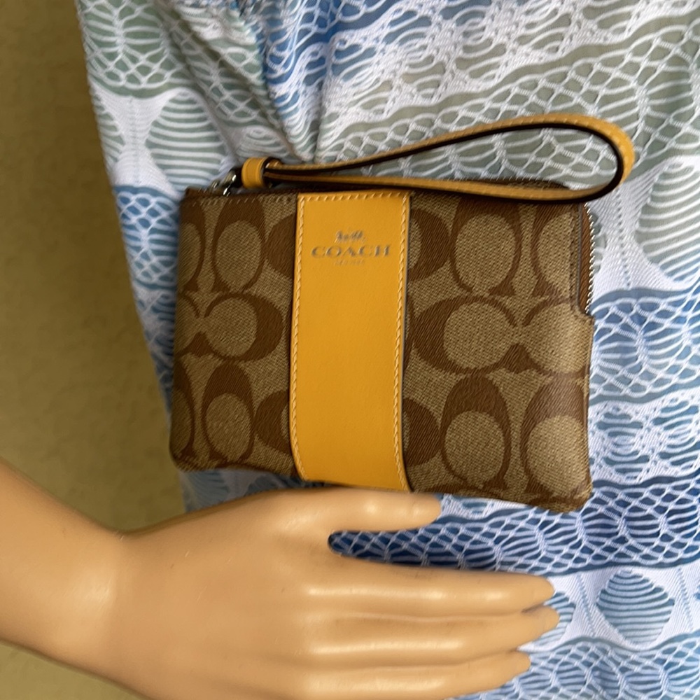 COACH Signature PVC Leather Corner Zip Wristlet - Picture 9 of 16